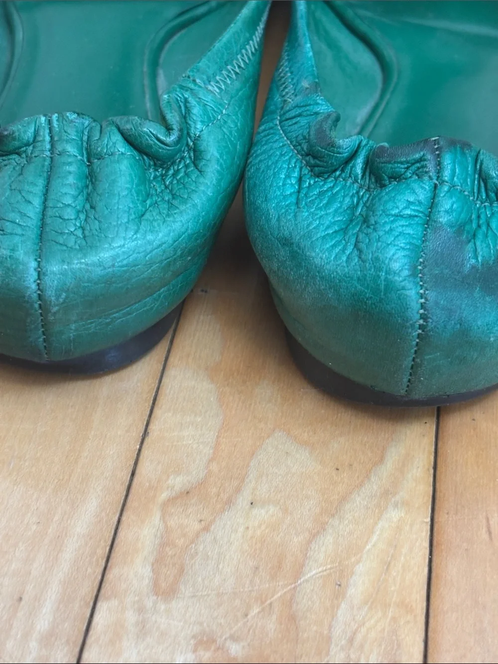 Tory Burch Pebbled Leather Green Teal Reva ballet flat stretch shoe sz6